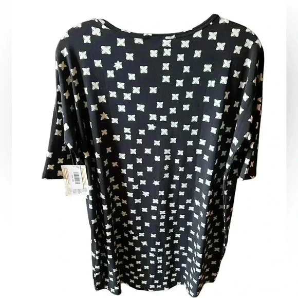 Lularoe XS black Irma tunic length top with cream and teal cross pattern. NWT - Picture 2 of 8